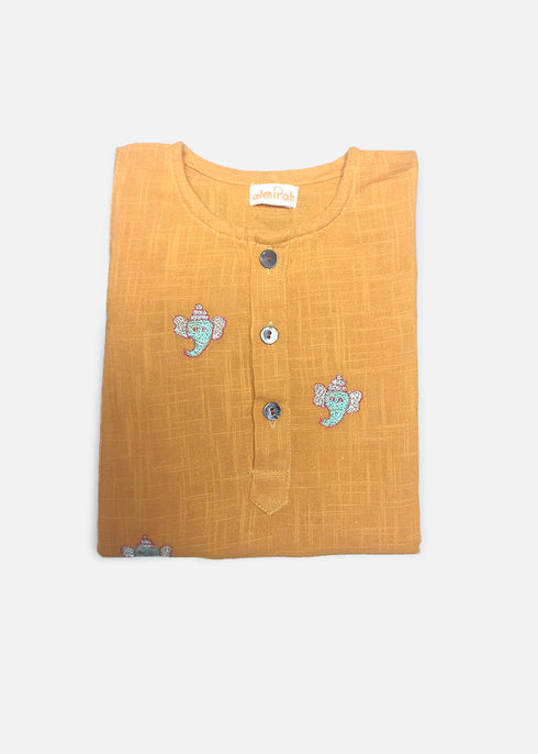 Yellow Kurta Ganesh Emb